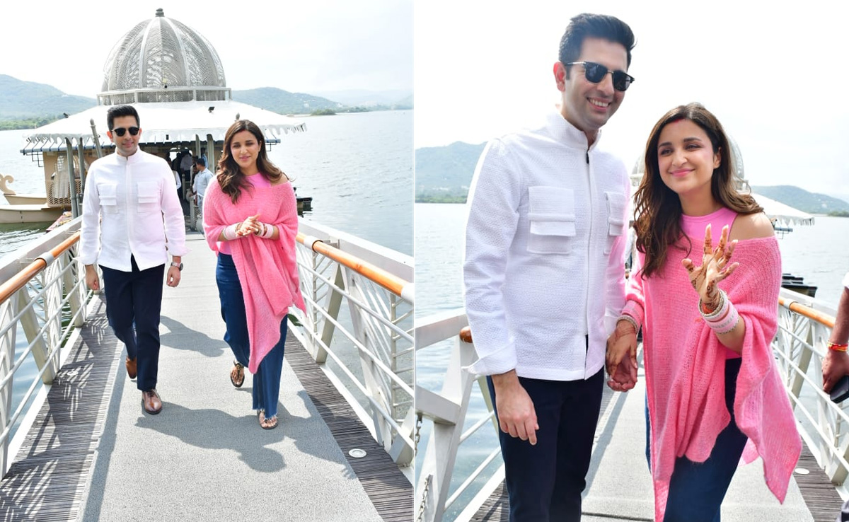 For First Public Appearance, Parineeti Chopra Picked A Pink Cape Tunic That Matched Her Bridal <i>Chooda</i>