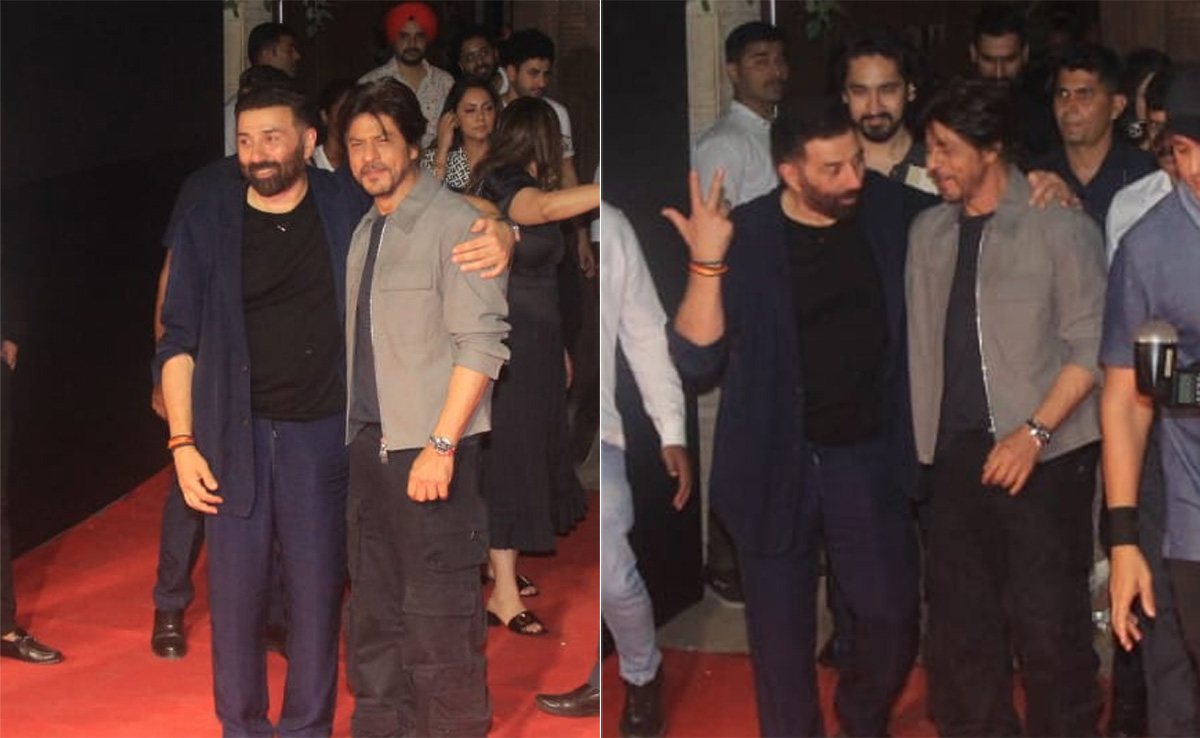 <i>Darr</i> Co-Stars Shah Rukh Khan And Sunny Deol Share A Warm Hug At <i>Gadar 2</i> Party
