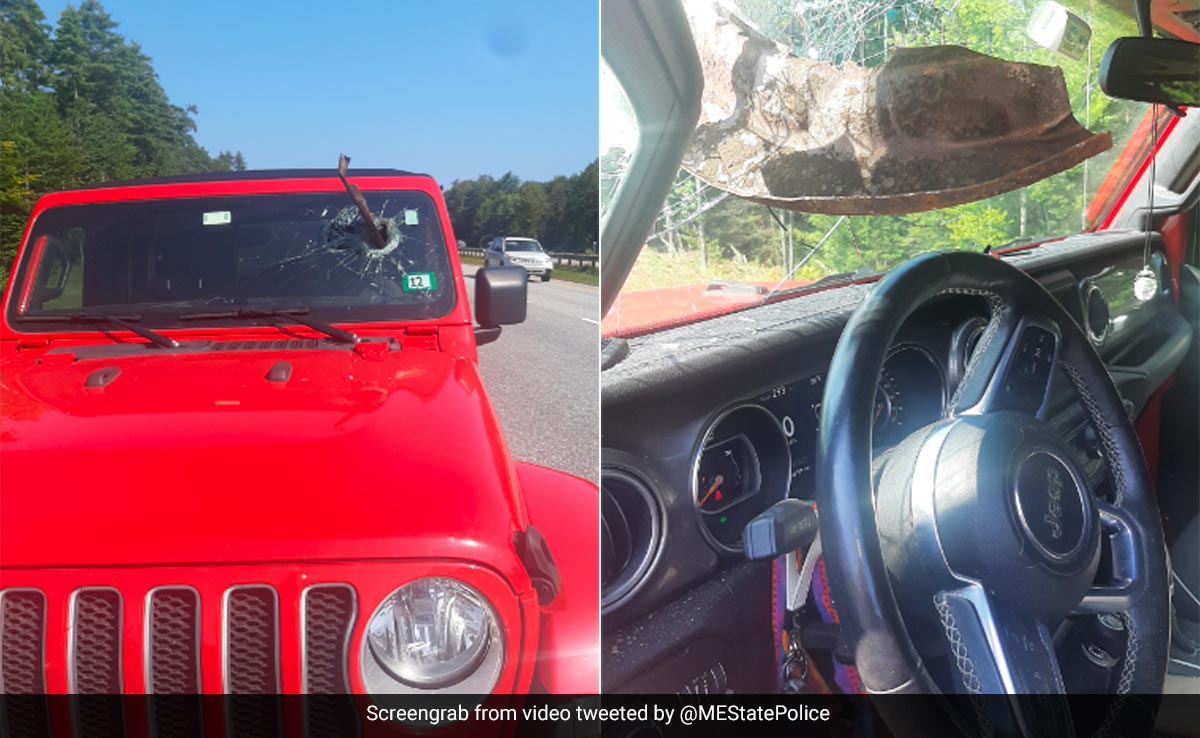 Close Call For US Woman As Sharp Metal Crashes Into Her Car's Windshield
