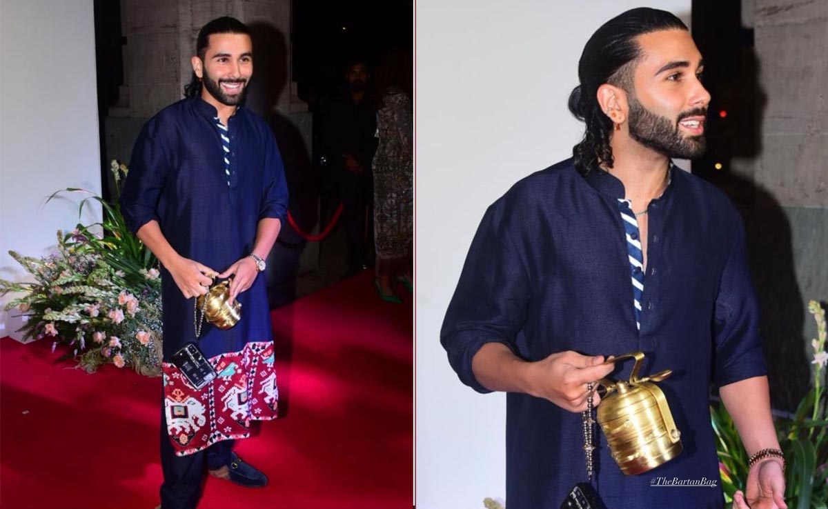 Orry Elevated His <i>Desi</i> Style In A Blue <i>Kurta</i> Set With A Gold Tiffin Bag