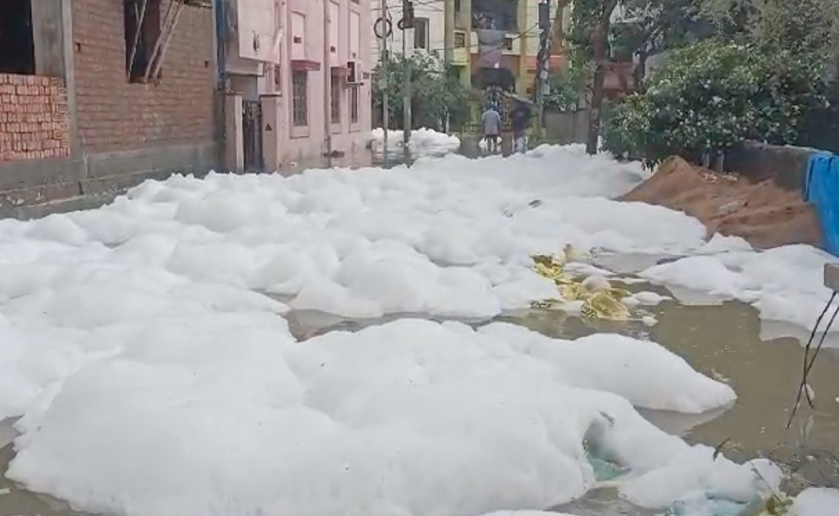 Chemical Foam Covers Hyderabad Streets After Heavy Rain