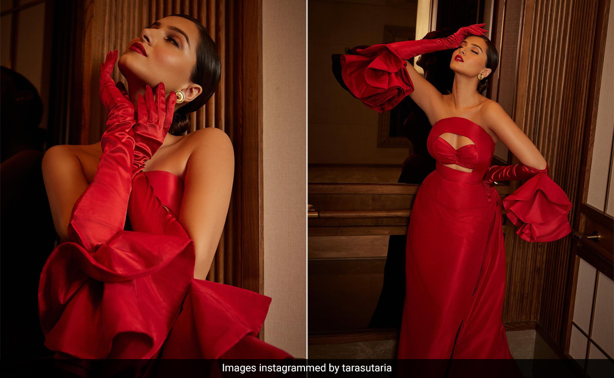 Tara Sutaria Brings Old World Charm To Life In A Red Cutout Gown And Dramatic Gloves