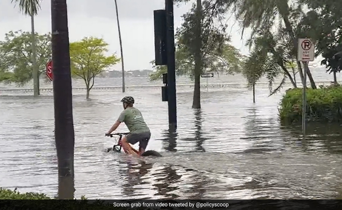 Watch: Florida Man Casually Cycles Through A Flooded Street After Hurricane Idalia
