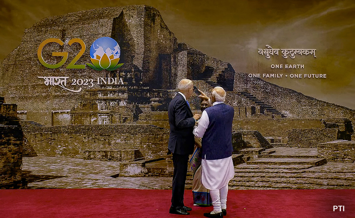 Ancient Monastic University Forms Backdrop At Greeting Area At G20 Dinner