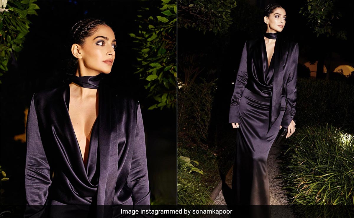 Sonam Kapoor At MFW 2023: Elegant Yet Risque In A Black Silk Gown With A Plunging Neckline For Hugo Boss