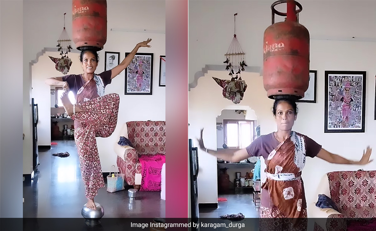 सिर पर गैस सिलेंडर रखकर महिला ने किया ताबड़तोड़ डांस, वीडियो देख फटी रह जाएंगी आंखें