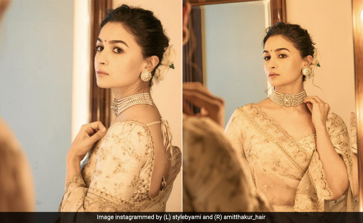 Alia Bhatt's Twisted French Bun With <i>Gangubai</i>-Approved White Roses Matched Her Sabyasachi Wedding <i>Saree</i>