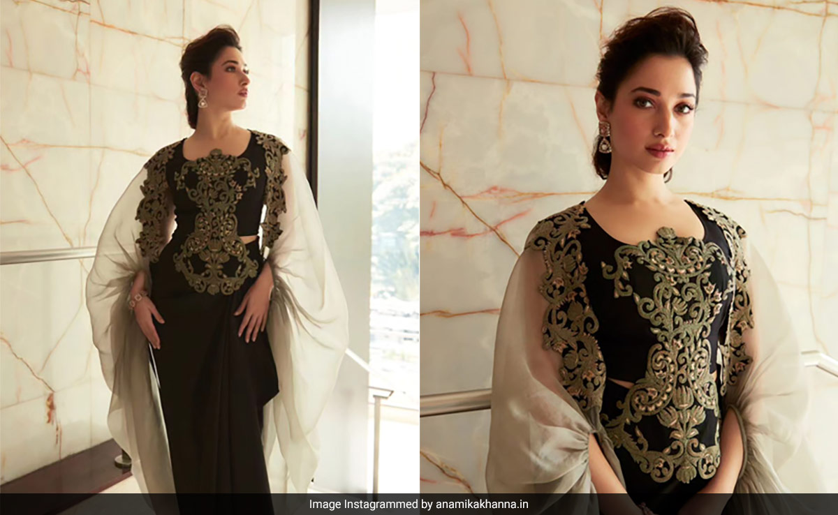 Tamannaah Bhatia Exudes Elegance In An Embroidered Anamika Khanna Ensemble With Tulle Sleeves