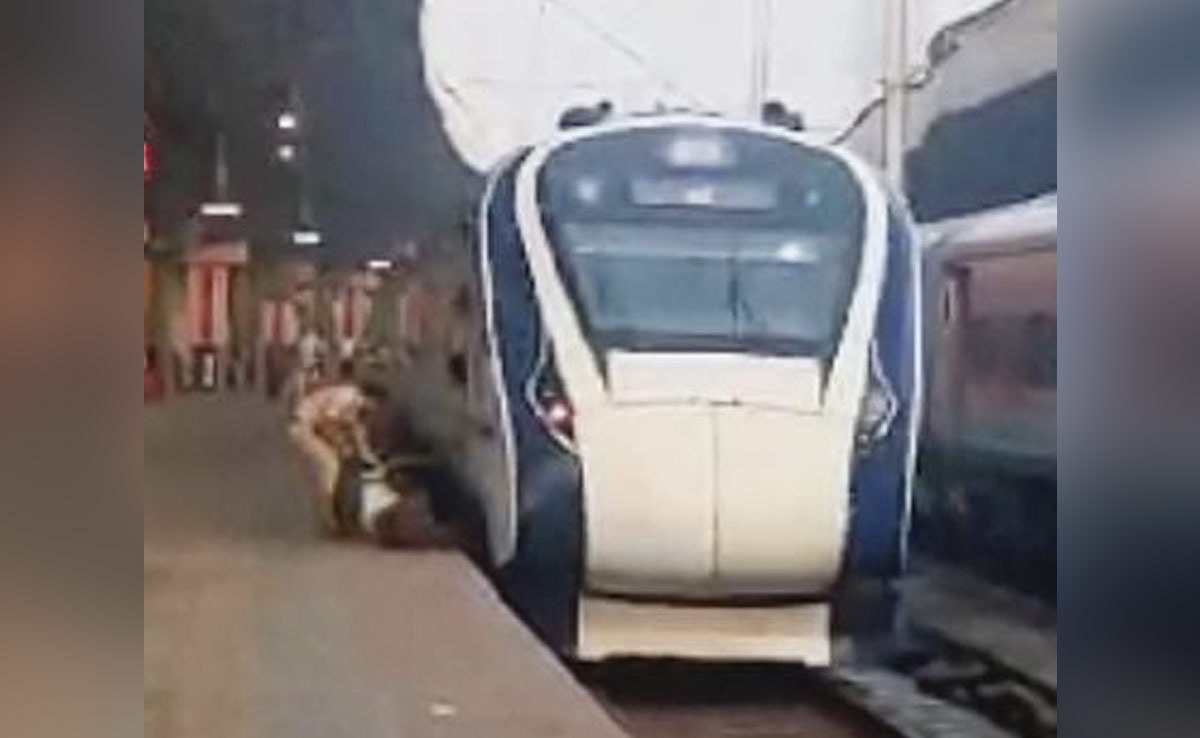 Watch: Man Slips Trying To Board Moving Vande Bharat Train, Railway Cop Saves Him
