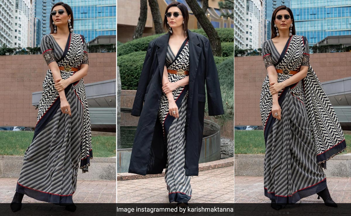 Our Heart Says <i>Saree</i>-nghaeyo Seeing Karishma Tanna's Monochrome Magic In Busan