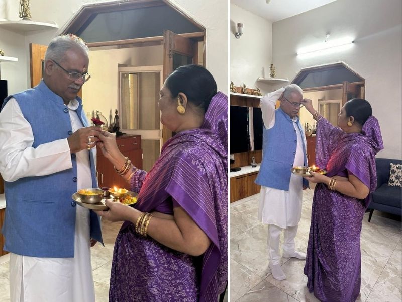 नामांकन दाखिल करने भिलाई निवास से निकले सीएम भूपेश बघेल, पत्नी ने लगाया विजय तिलक