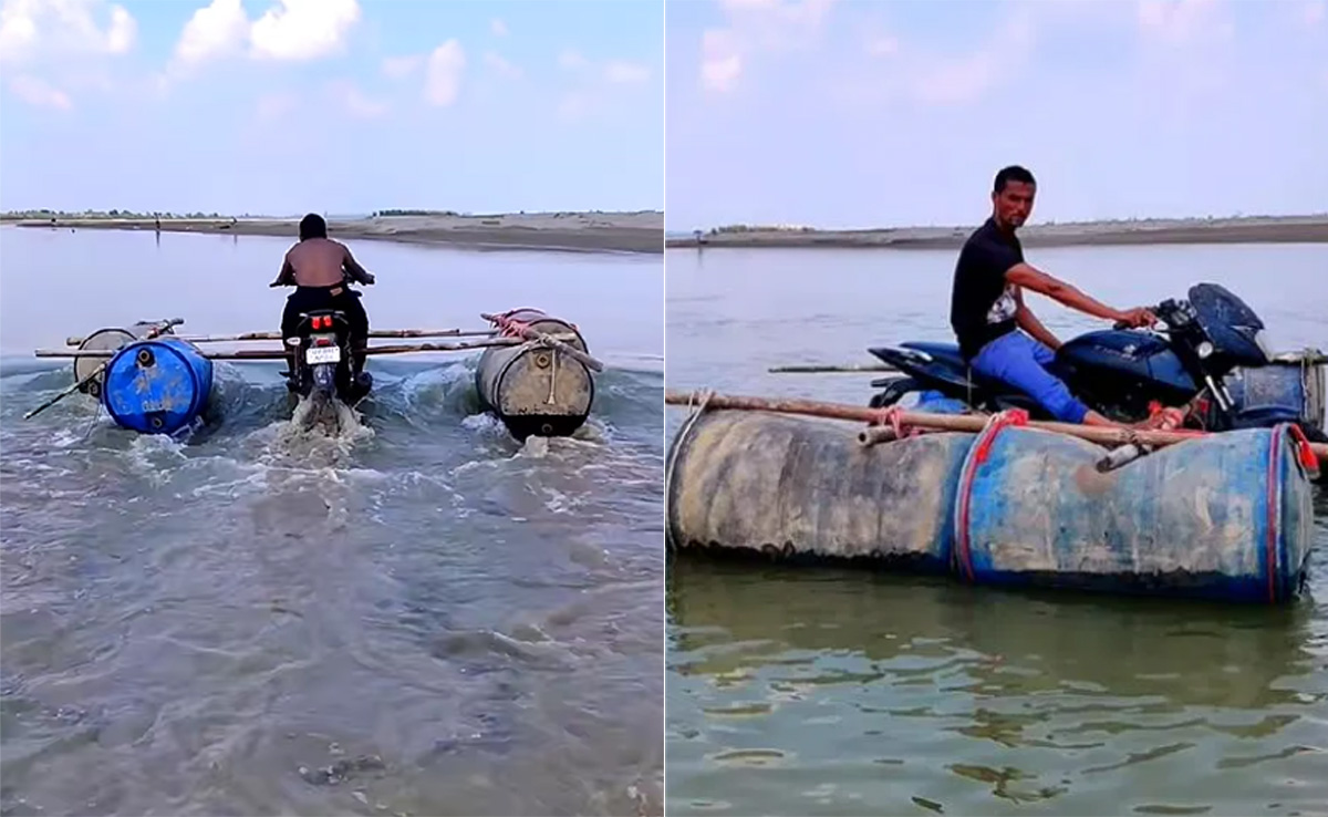 गजब का जुगाड़ भिड़ाकर शख्स ने बना डाली पानी पर चलने वाली बाइक, लोग बोले- भई कमाल है