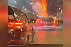 Video: Crackers Go Off On Moving Car's Roof In Gurugram, Man Leans Out Video: Crackers Go Off On Moving Car's Roof In Gurugram, Man Leans Out
