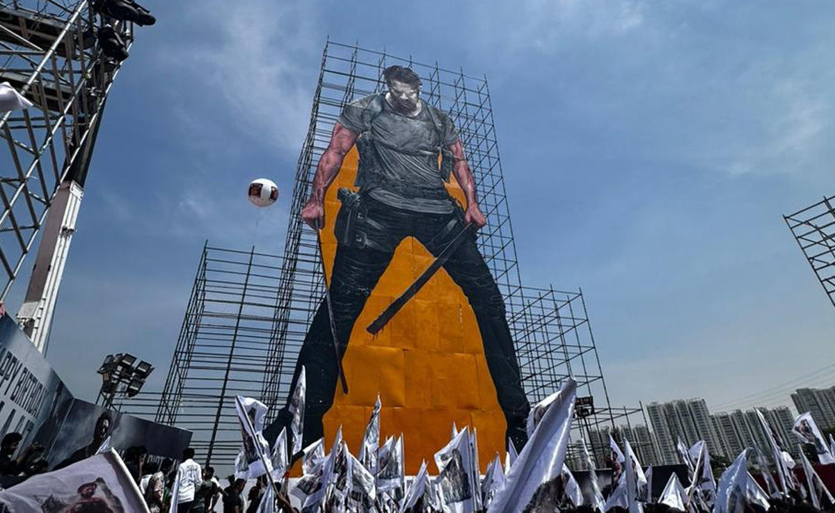 The <i>Salaar</i> Effect: Fans Create Colossal Cutout Of Prabhas' Poster On His Birthday