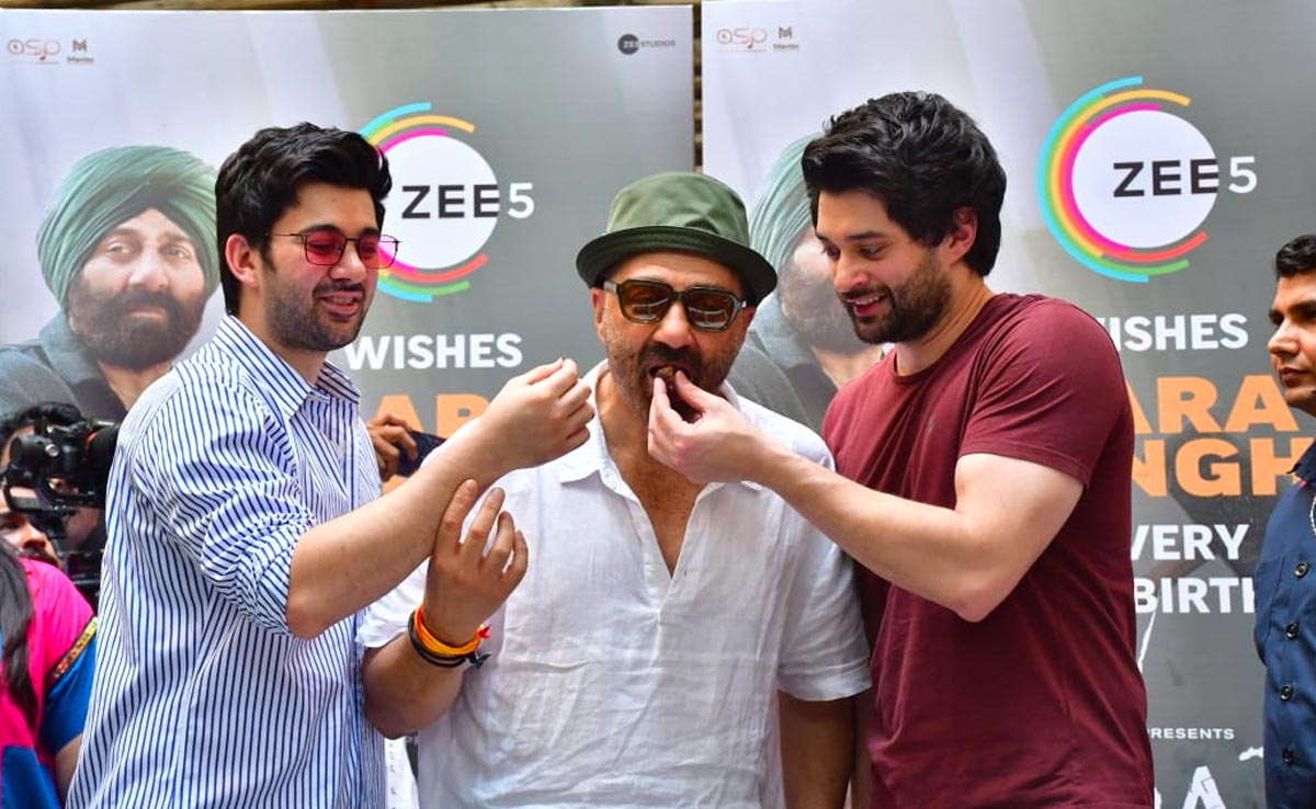 Sunny Deol Cuts Birthday Cake With Sons Karan And Rajveer - See Pics