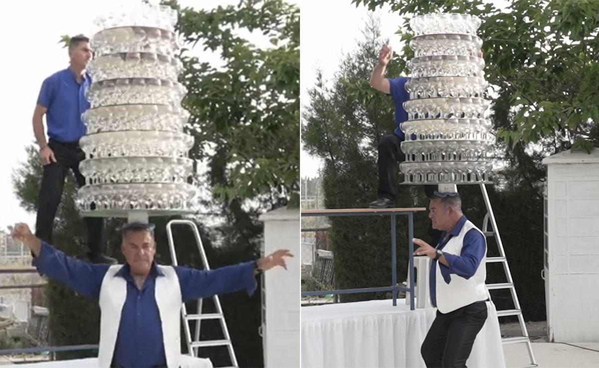 Watch: This Man Made A World Record After Balancing 319 Wine Glasses On His Head