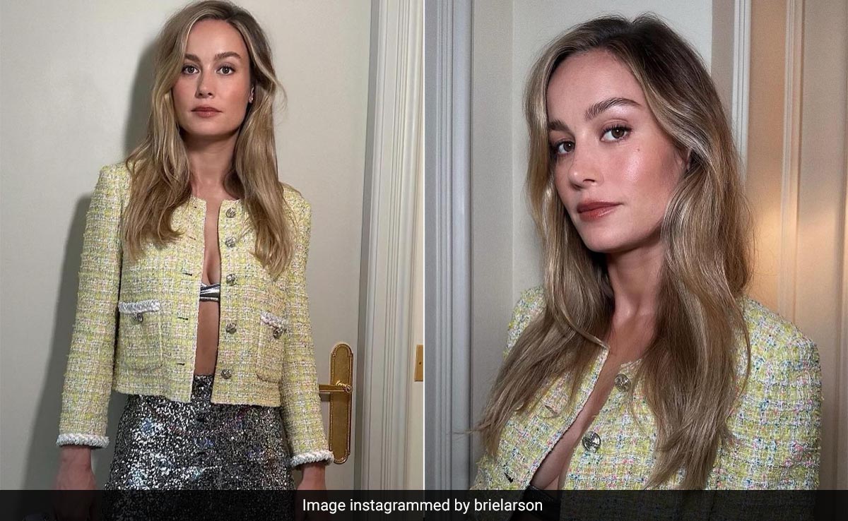 In Checkered Tweed Jacket And Silver-Sequinned Skirt, Brie Larson Is The Ultimate Chanel Girl In Paris