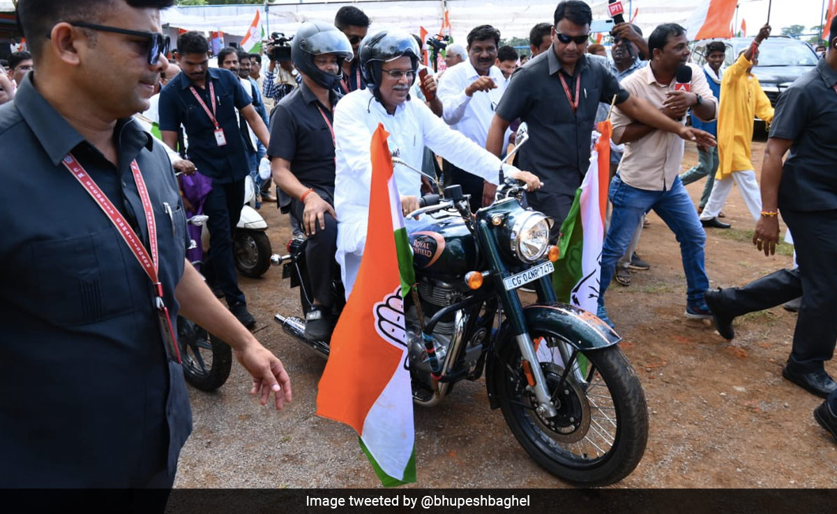 Chhattisgarh Chief Minister Rides Motorbike To Lead Yatra Ahead Of Polls