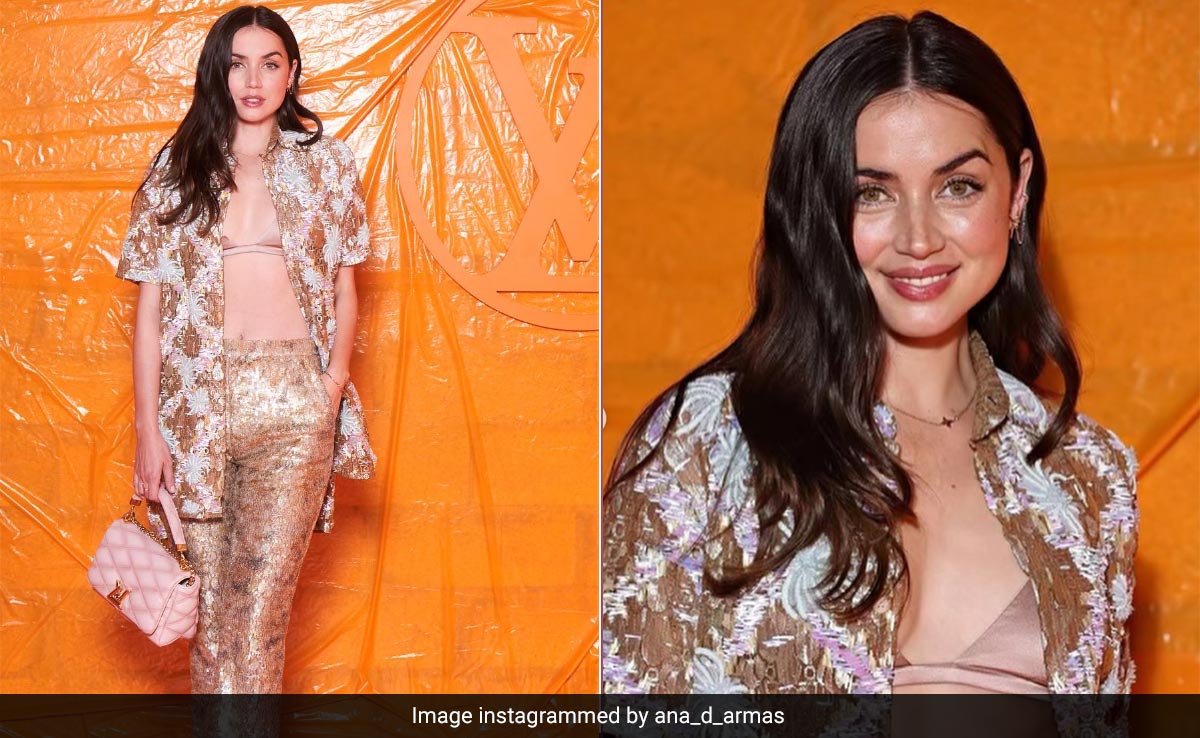 Ana De Armas Was Gilded In Gold With A Resort Wear Vibe For Louis Vuitton Show At Paris Fashion Week