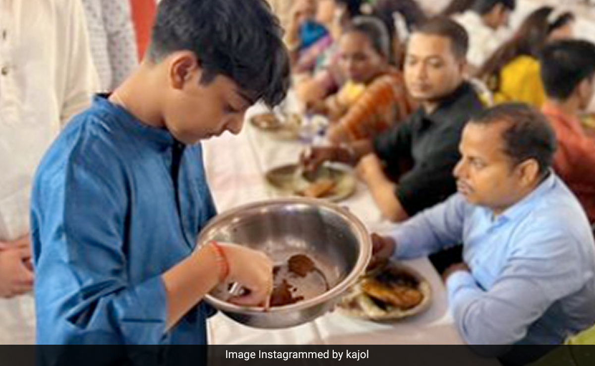 Durga Puja 2023: Kajol's Son Yug And Nephew Aaman Devgan Serve <i>Bhog</i>. See Pics