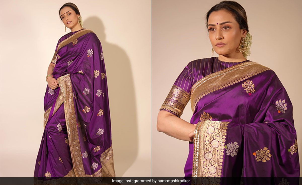Namrata Shirodkar In A Majestic Purple Manish Malhotra Silk <i>Saree</i> Makes For A Picture Perfect Fashion Moment