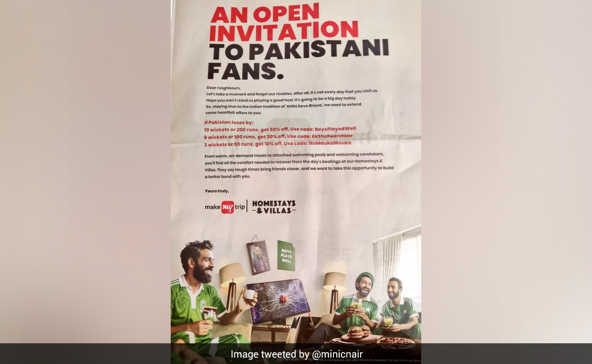 India vs Pakistan World Cup 2023: Make My Trip's Newspaper Ad For Pakistani Fans Divides Internet
