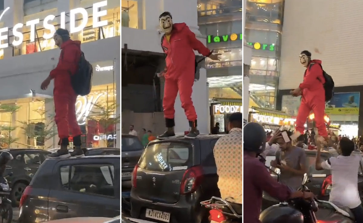 जयपुर की सड़कों पर Money Heist जैसा नजारा, गाड़ी पर चढ़कर युवक ने उड़ाए नोट, फिर