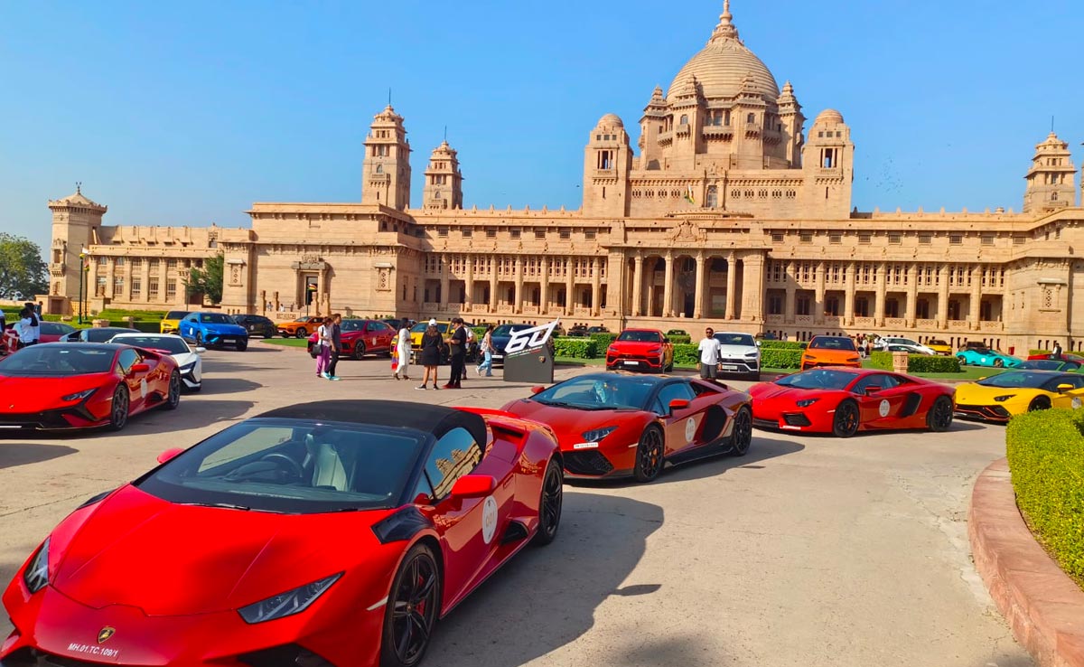 उम्मेद भवन में फोटोशूट के बाद 60 लैंबॉर्गिनी कारों का काफिला जोधपुर से जैसलमेर हुआ रवाना, जानिए पूरी कहानी