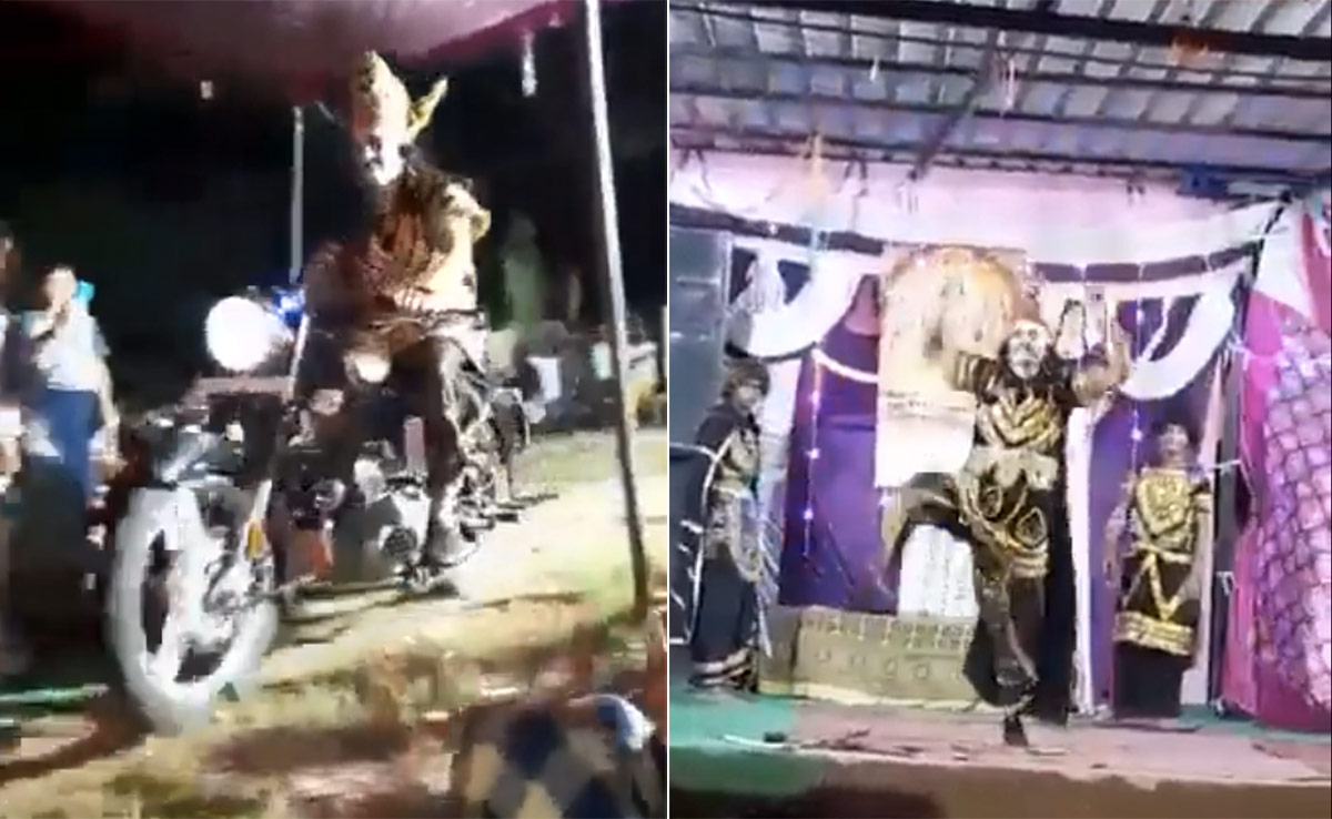 बुलेट से आया रावण, आते ही स्टेज पर करने लगा डांस, वीडियो देख लोगों ने कहा- ये कैसा रावण है भाई?
