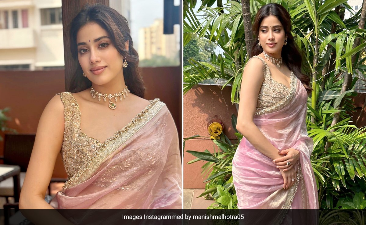 Janhvi Kapoor's Pink And Gold Manish Malhotra <i>Saree</i> Fabulously Ups The Ethnic Sparkle Quotient