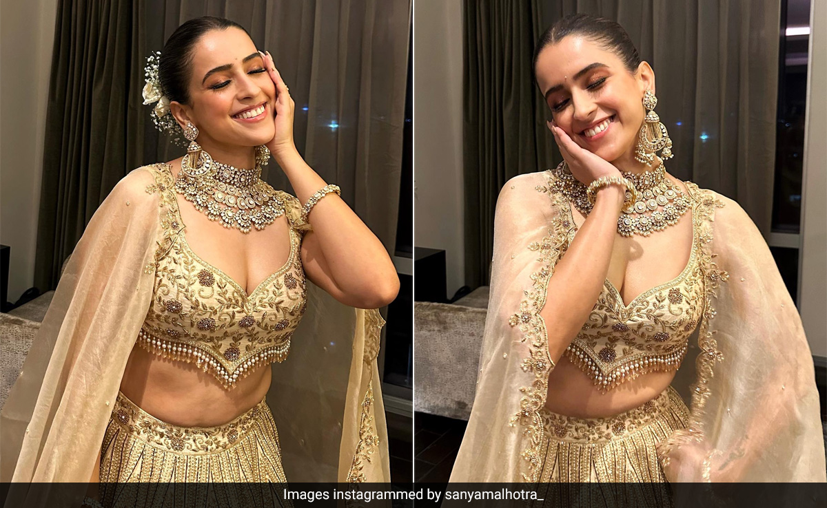 Sanya Malhotra Embodies Festive Elegance In An Embroidered Ivory <i>Lehenga</i> With Glistening Jewellery