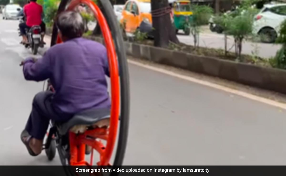 Old Video Of Gujarat Man Riding Unique Monocycle Is Viral, Internet Calls Him "Time Traveller"