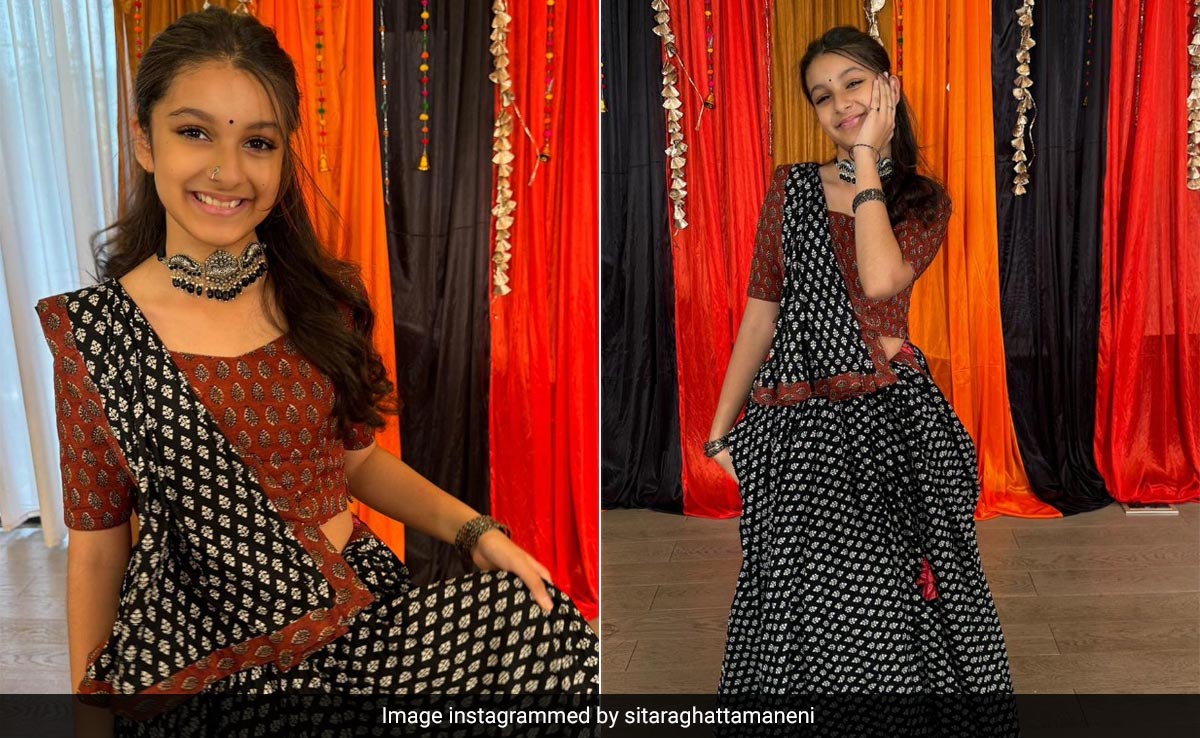 Mahesh Babu's Daughter Sitara Ghattamaneni's <i>Garba</i> Look In A Bright <i>Ghagra Choli</i> Is A Festive Delight