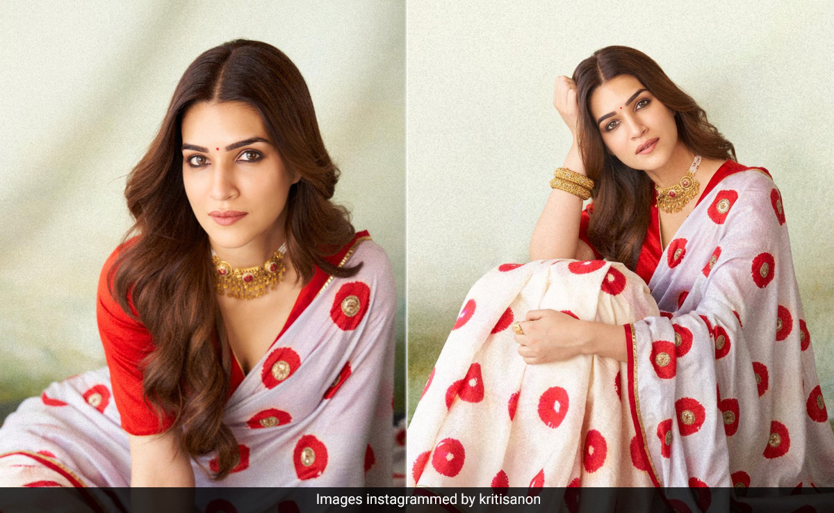 Kriti Sanon In A Red And White Raw Mango <i>Saree</i> Is The Only Festive Fashion Inspiration We Need