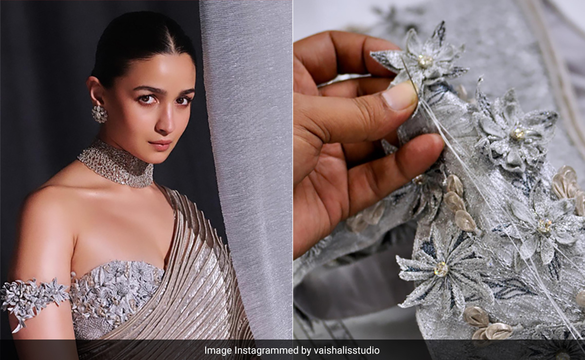 The Magic Of Alia Bhatt's Silver Vaishali S <i>Saree</i> Was All In The Floral Handcrafted <i>Saree</i> Blouse