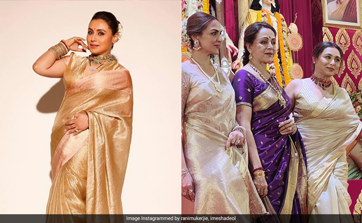 Dream Girls Rani Mukerji And Hema Malini's Ethnic Glam To Esha Deol's Handwoven <i> Banarasi</i>, Bollywood-Style <i>Durga Puja</i> Was All About Festive Elegance