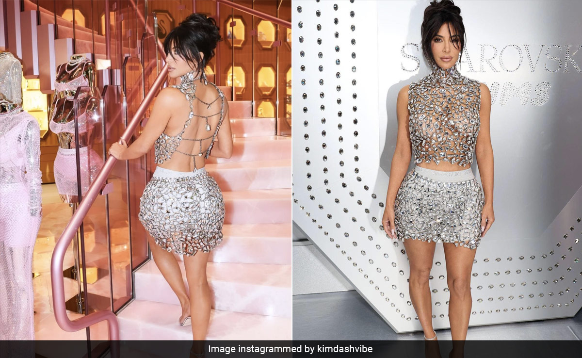 For The Swarovski X Skims Launch, We Couldn't Expect Anything Less Than Kim Kardashian Shining In Crystal Co-Ords