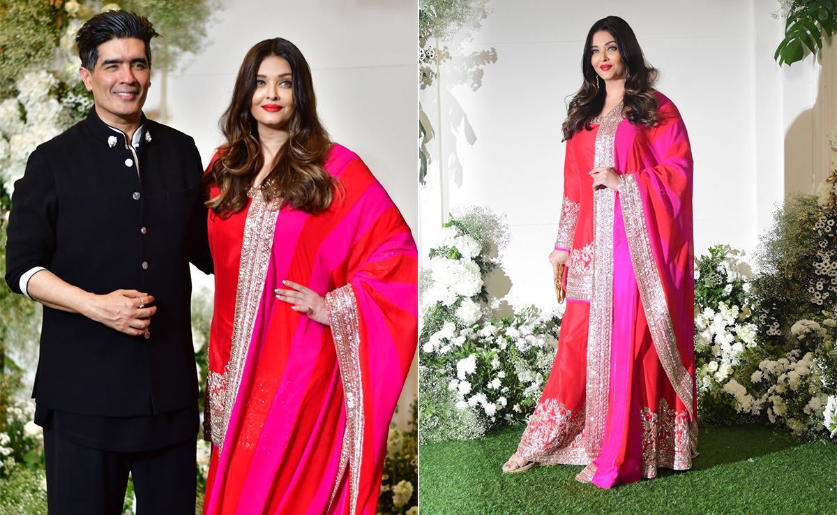 Aishwarya Rai's Colour Block <i>Anarkali</i> Suit Adds A Bright Pop To Manish Malhotra's Diwali Party