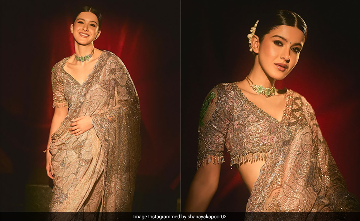 Shanaya Kapoor's Gold Sequin <i>Saree</i> With A Parrot Blouse Shines Brighter Than A Thousand <i>Diyas</i>