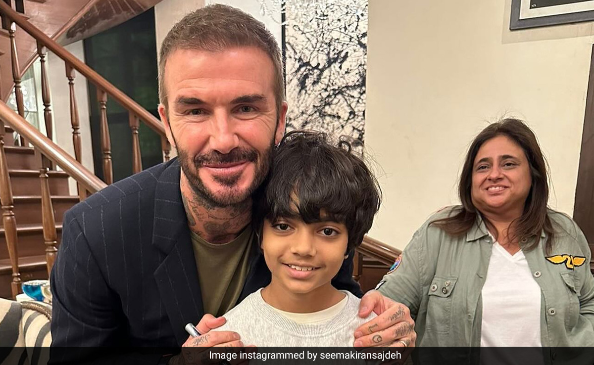 Seema Sajdeh's Son Yohan's Fan-Boy Moment With David Beckham. Courtesy SRK's Party