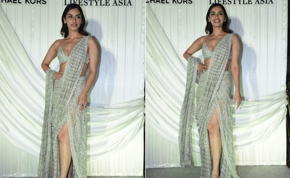 Manushi Chhillar's Festive Spark Is Her Snazzy Silver <i>Saree</i> With A Slit