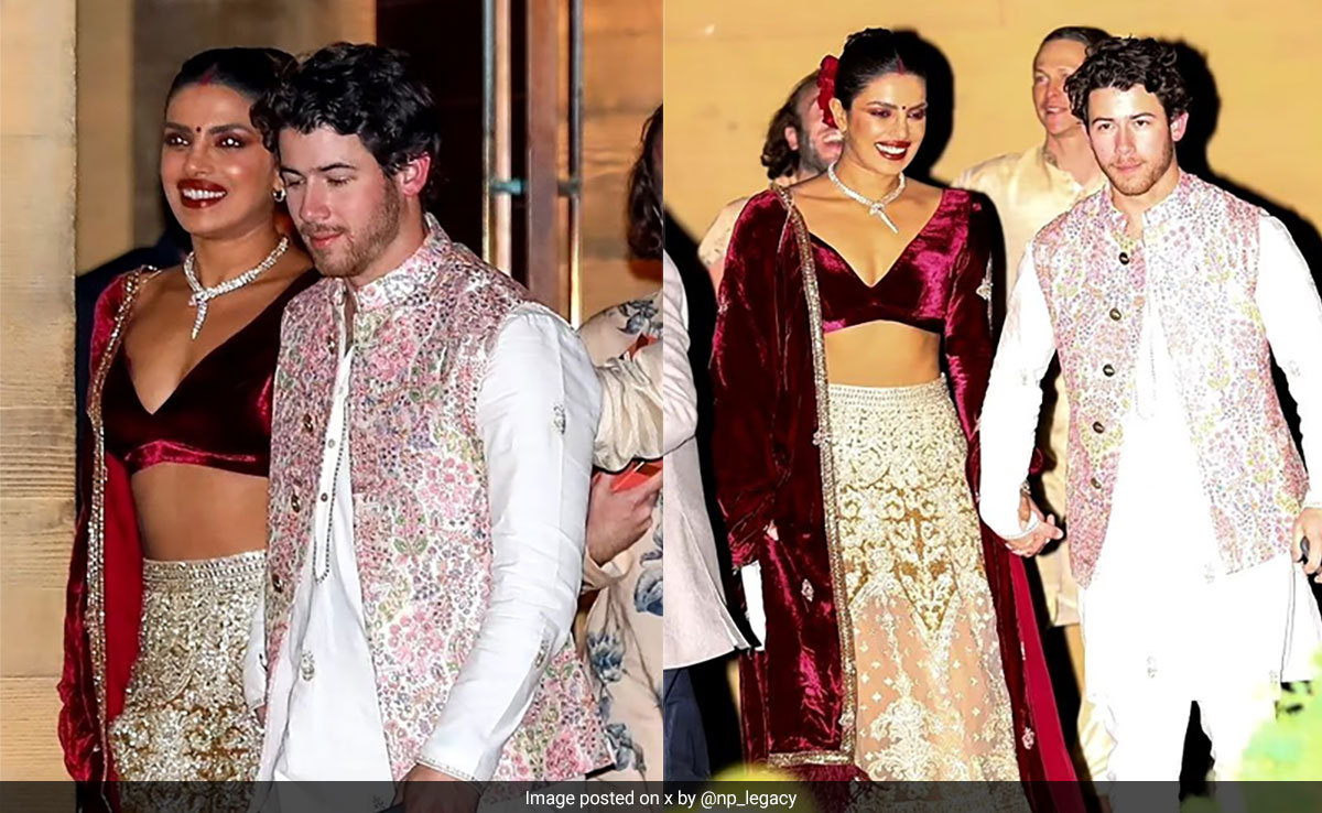 Priyanka Chopra's Maroon And Gold <i>Lehenga</i> Gets A Layered Uplift With A Stunning Velvet Cape For Diwali 2023