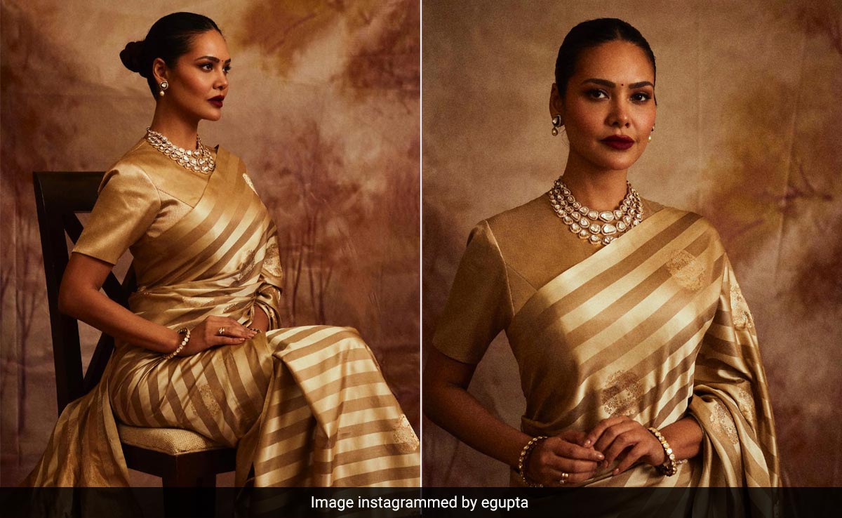 Nothing Equals Esha Gupta's Striped Golden <i>Saree</i>, Not Even Her Trendiest Swimsuits