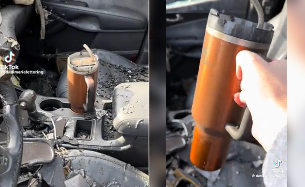 Woman's Tumbler Survives Car Fire, Bottle Company Offers To Buy Her A New Vehicle