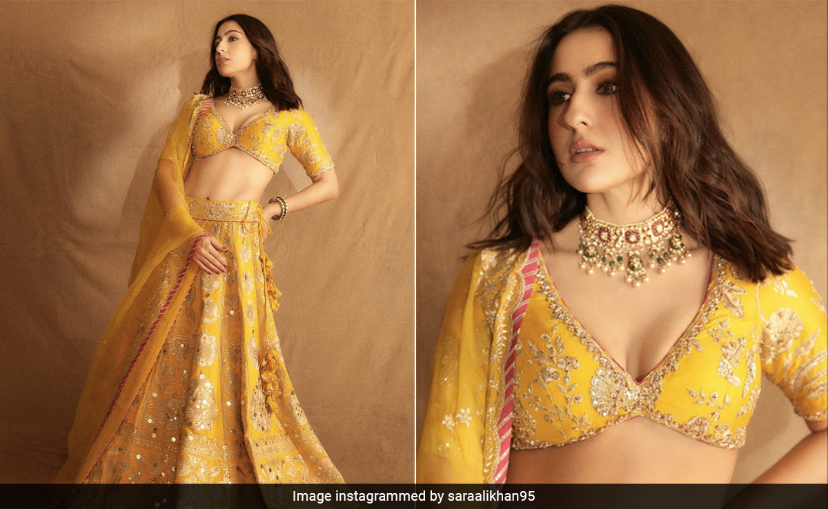 Sara Ali Khan Brings In The Festive Sunshine In Her Rs 1.55 Lakh Yellow Embroidered Gopi Vaid <i>Lehenga</i>