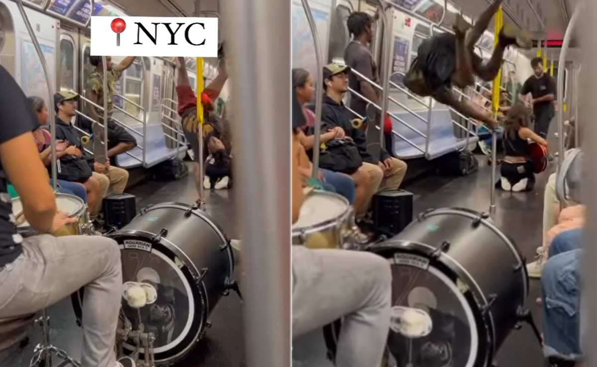 चलती ट्रेन में डांस कर रही थी लड़की, तभी पोल पर चढ़कर कलाबाजियां दिखाने लगा लड़का, लूट ली महफिल