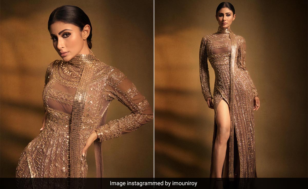 Mouni Roy's Glistening Gold Gown Came With A Bold Side Slit And A Whole Lot Of Sass