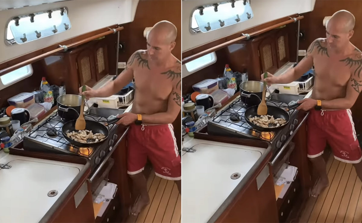 Watch: Man Continues To Calmly Cook As Winds Rock Boat, Internet Reacts