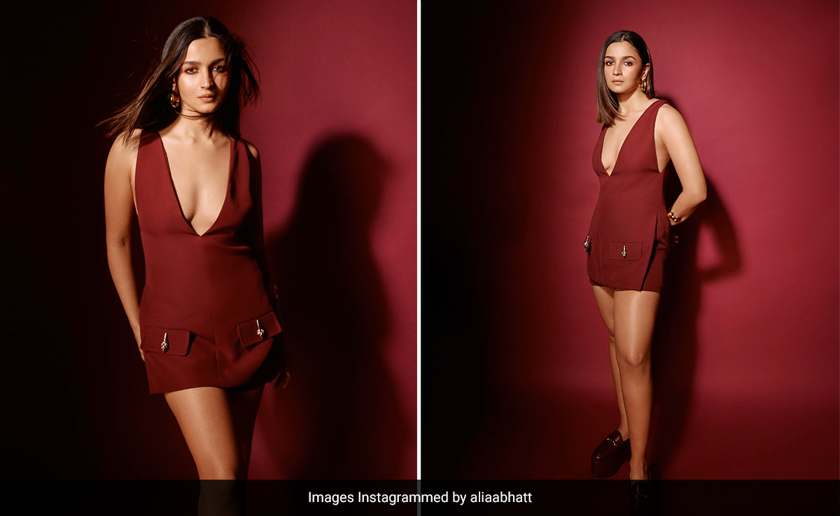 Alia Bhatt's Burgundy Gucci Short Suit With Platform Loafers Is Red Carpet Style Gone Elevated Chic