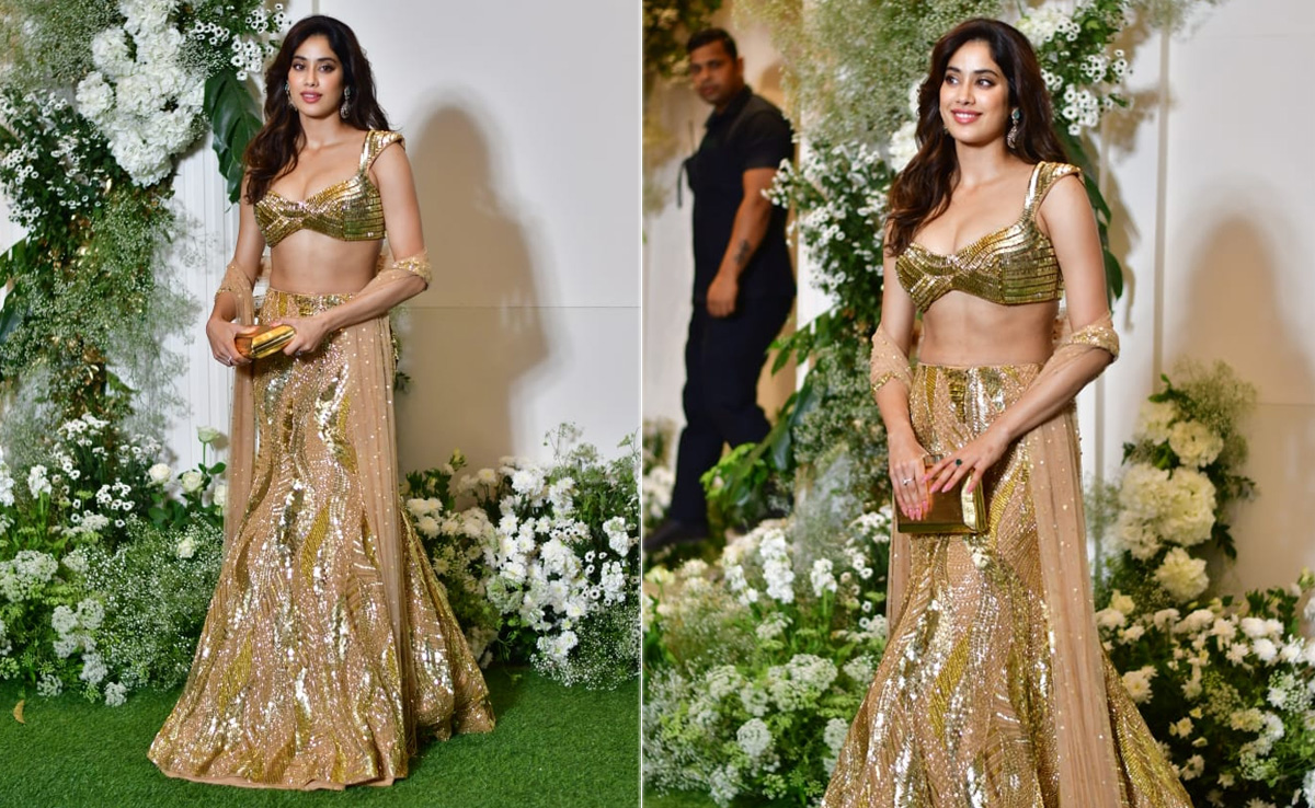 For Manish Malhotra's Party, Janhvi Kapoor's Glimmering <i>Lehenga</i> Look Didn't Need A Gold Medal Because She Looked Like One